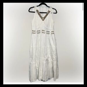 Signature JMB Beaded Dress Grecian boho artsy  Style Summer Beach NWT Sz Lrg